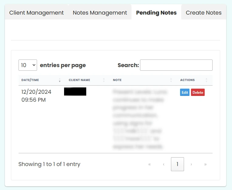 Pending Notes Tab